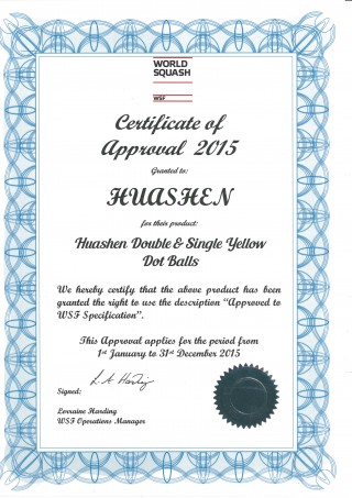 Certifikat från World Squash Federation (WSF) 2015