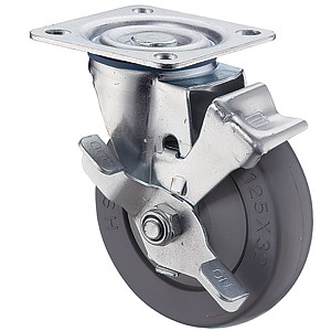 5" x 1-1/4" Swivel Top Plate Casters With Gray Rubber Wheels - 5" x 1-1/4" Swivel Top Plate Casters With Gray Rubber Wheels