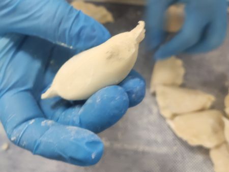 There were unknown black spots that appeared on the Pierogi after the client made changes on the forming molds