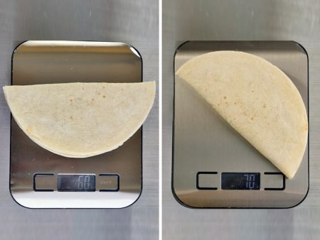 Using 6-inch Tortillas to make Quesadillas weighing from 60g-70g
