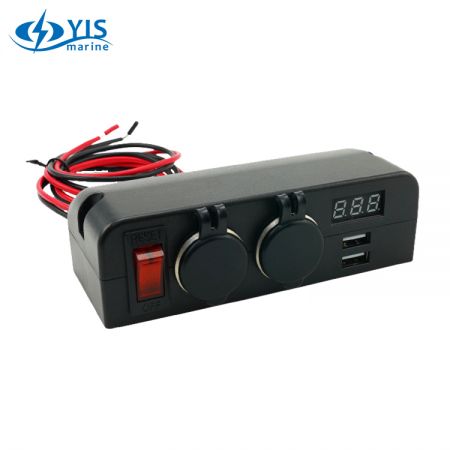 2-Way Cigarette Lighter Outlet Box with dual USB & Digital Voltage Meter - AS901-Cigarette Lighter Outlet Extension Box