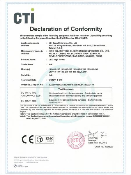 Сертификация CE высокой мощности светодиодов
