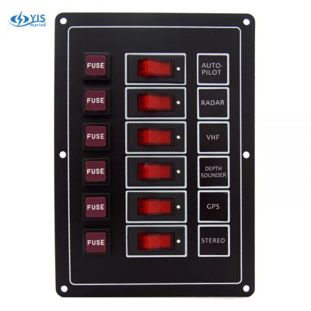 Κλασικός πίνακας διακόπτη 6P - SP1016F-6P Classic Rocker Switch Panel με Ασφάλειες (Μαύρο)