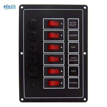 6P Classic Switch Panel - SP1016P-6P Classic vippbrytarpanel med effektbrytare (svart)