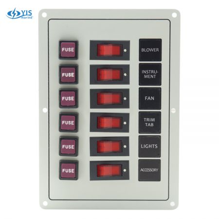 Κλασικός πίνακας διακόπτη 6P - SP1026F-6P Classic Rocker Switch Panel με Ασφάλειες (Λευκό)
