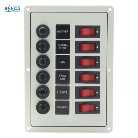 6P Classic Switch Panel - SP1026P-6P Classic vippbrytarpanel med effektbrytare (vit)