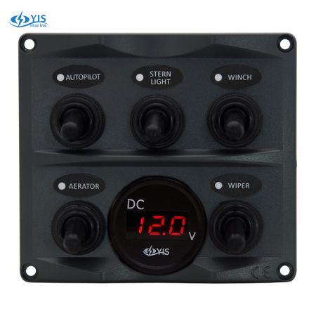 5P Toggle Switch Panel with Digital Battery Gauge - SP2125G-5P Modern Design Toggle Switch Panel with  Digital Battery Gauge (Dark Gray)