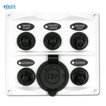 5P Toggle Switch Panel with Cig. Lighter (White) - SP2146P-5P Modern Design Toggle Switch Panel with Cig.Lighter Socket (White)