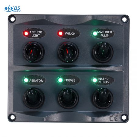 6P Toggle Switch Panel with Dual LED Color Version - SP2116-RG Modern Design Toggle Switch Panel with Dual LED Color Version (Dark Gray)