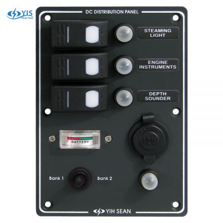 Switch Panel with Battery Gauge & Cig. Socket - SP3033PWater-resistant Switch Panel with Cig. Socket and Battery Gauge