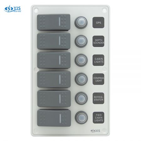 6P Aluminum Water-resistant Switch Panel - SP3226P-6P Water-resistant Switch Panel with Backlight Modules (White)