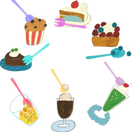 Aplicação de talheres - a colher de cor pode comer bolo ou sorvete