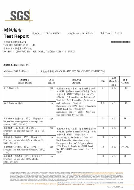 2019 CNS PP Cutlery SGS Test Report