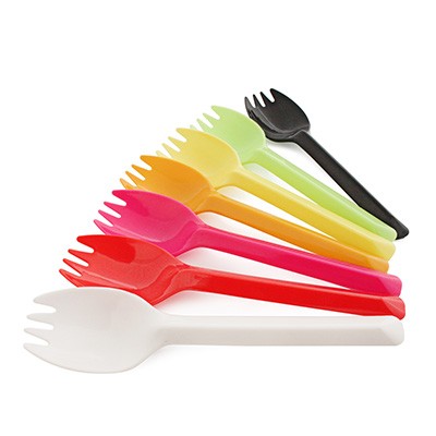 Spork Makanan 13cm Berbentuk Istimewa - Bekalkan spork pencuci mulut plastik berwarna-warni 13cm, gabungan ciri sudu dan garpu.