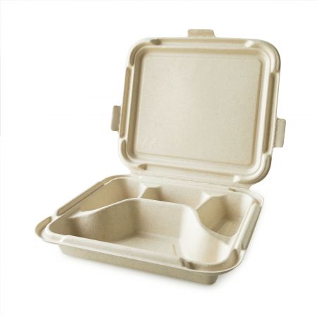 Recipiente de bagaço de quatro grades Clamshell - A marmita de bagaço clamshell tem multi-caixa para servir a refeição.