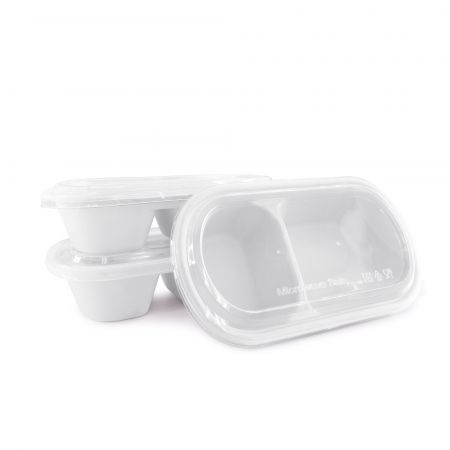 Compartimentos ovais para bagaço Lancheira e tampa plástica transparente (800ml) - Caixa de comida de cana com 2 compartimentos e tampa plástica transparente