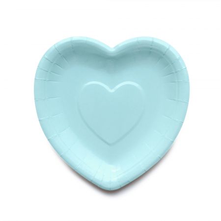 Prato de bolo em forma de coração rosa bebê - Prato de bolo elegante de cor azul
