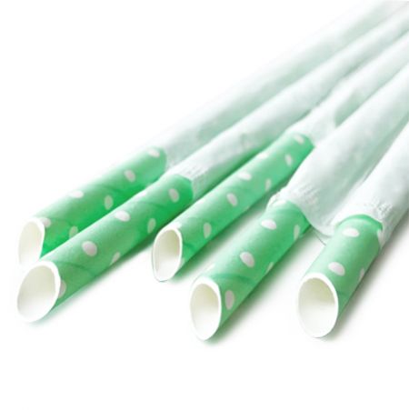 D6*L195mm Single Wrapped Green Paper Straw With Piercing End - D:6mm Penyedut Penyedut Kertas