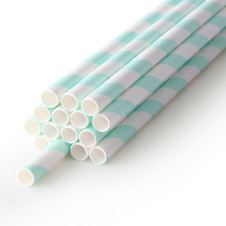 D6*L195mm Paper Straw With Green Stripes - D:6mm Kertas Straw Lurus