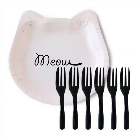 Cat Cake Plate With Black Cake Fork
