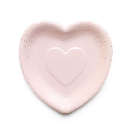 Prato de bolo em forma de coração rosa bebê - Prato de Papel de Sobremesa Cor Rosa