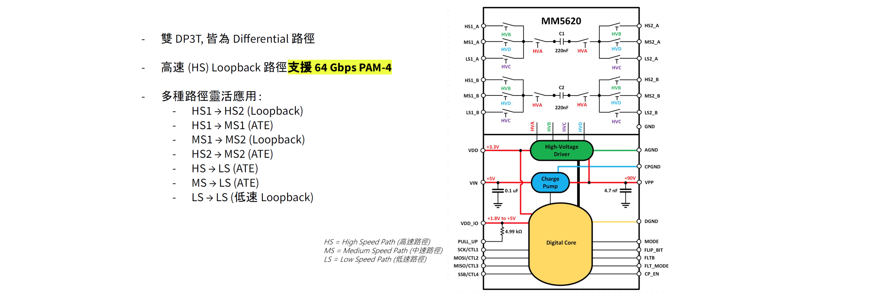 MM5620: 內部路徑與功能示意圖