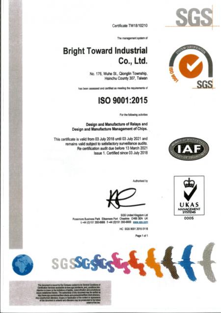 ISO9001 TOWARD के दोनों विनिर्माण संयंत्रों को प्रमाणित करता है।