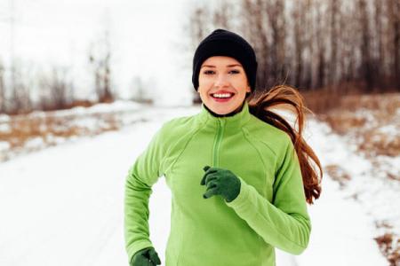 Keep Warm Knit Material - Wearing keeping warm clothes and running in cold day.
