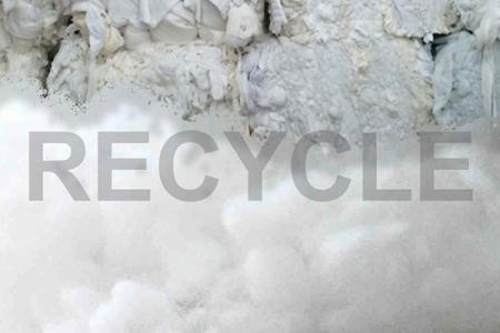保暖可回收複合材 - 回收紡織品之廢料，將其重新織造所產生的環保織物。