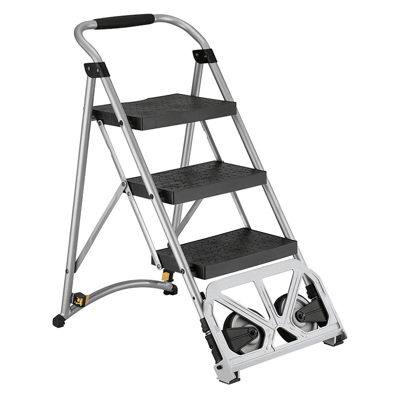 Step ladder is featuring multi-purpose, compact and easy storage.