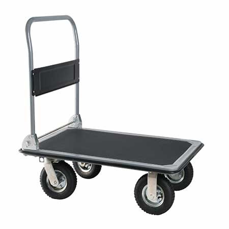 Pneumatic Caster Steel Platform Cart Supplier (Loading 300 KG) - Heavy duty industrial platform cart with pneumatic wheel absorb shock.