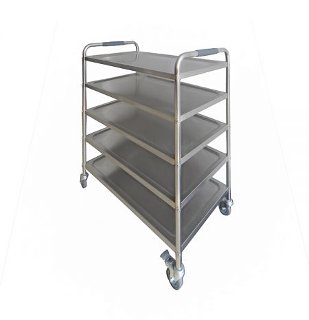 5-Layers Stainless Steel Countertop Cart(Loading 100 kg) - The stainless steel trolley uses 4" brake wheels to keep the trolley fully secured for safer loading.
