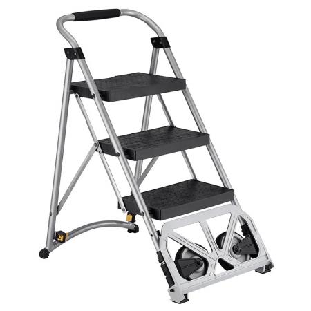 3-Steps Ladder and Cart Convertible Step Stool(Loading 135 kg)
