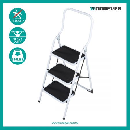 3 階輕便式鐵製防滑梯凳(荷重150 公斤) - 單邊折疊梯的腳塞是PE塑料