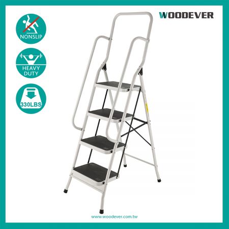 4 Steps Steel Folding Ladder With Safety Guard Handrails ...