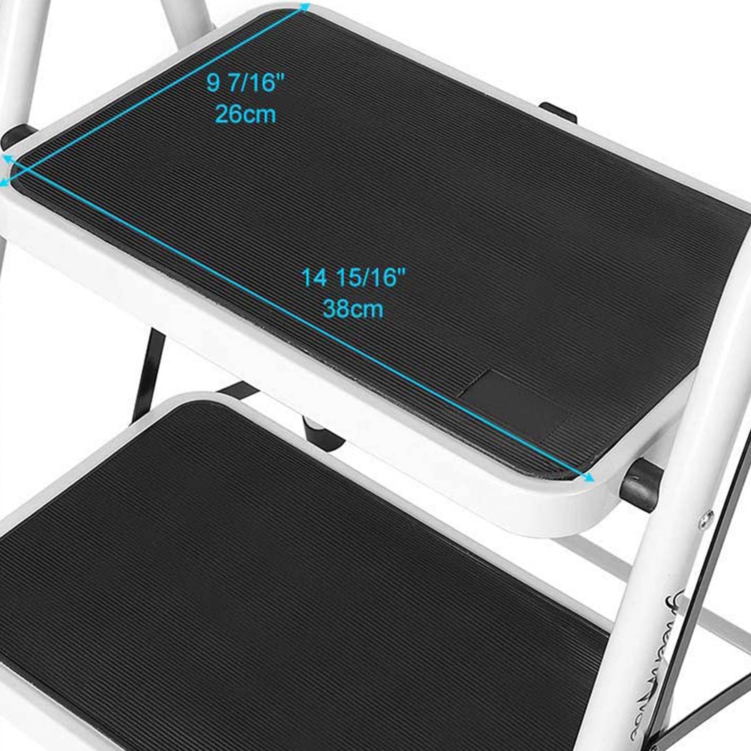 2-Step Ladder Folding Stool With High Handrail - 150 kg (330 lbs) steel ...