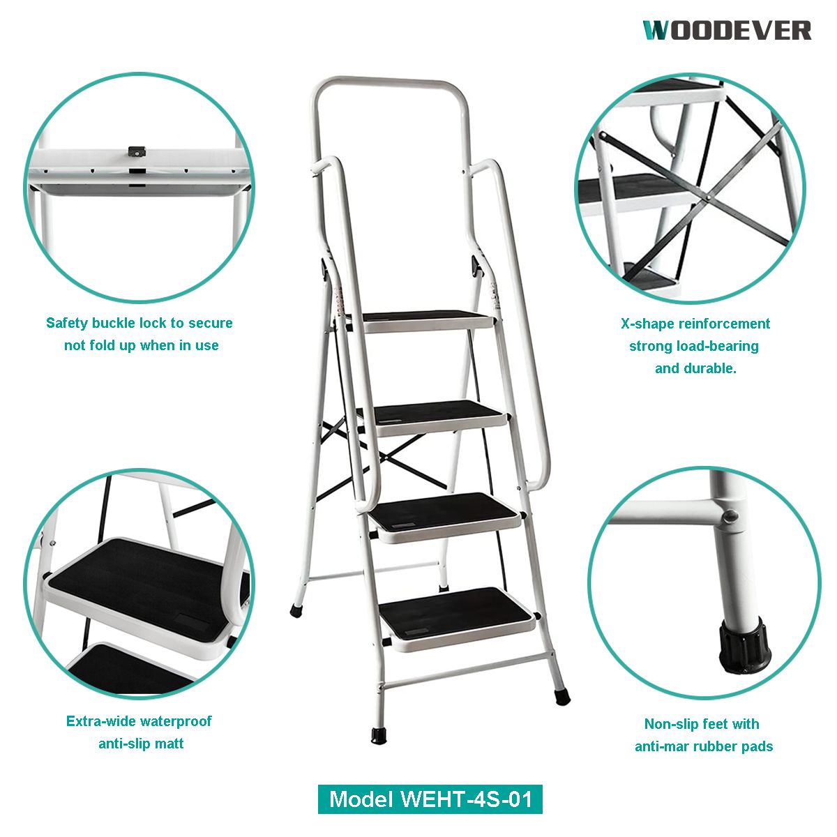 4 Steps Steel Folding Ladder With Safety Guard Handrails Loading 150 Kg 330lbs Capacity 4 6999