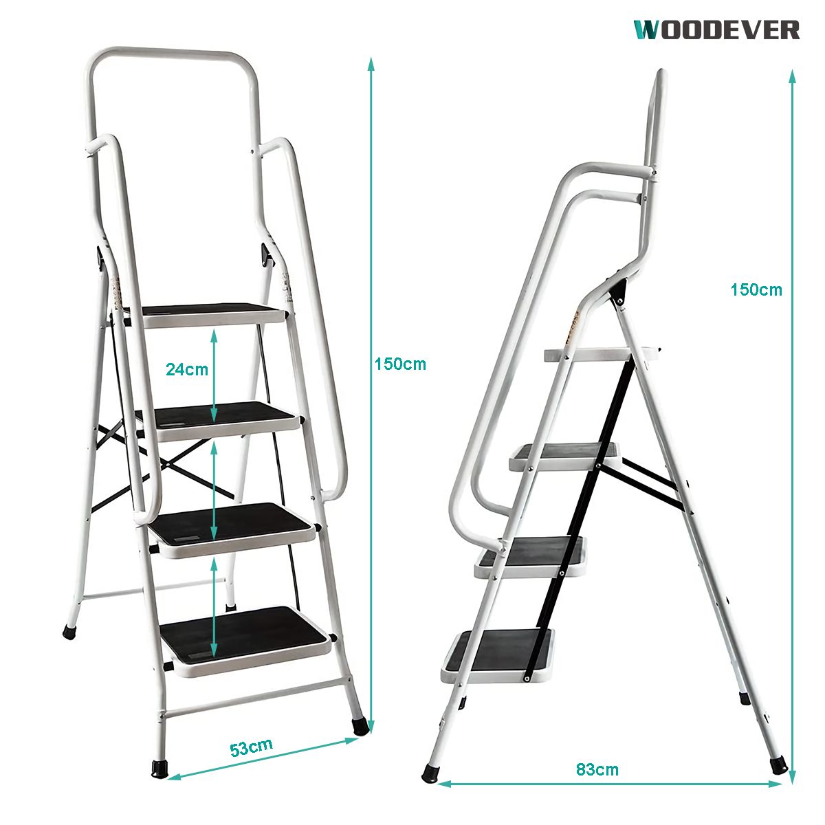 4 Steps Steel Folding Ladder With Safety Guard Handrails (Loading 150 kg) 330lbs capacity 4