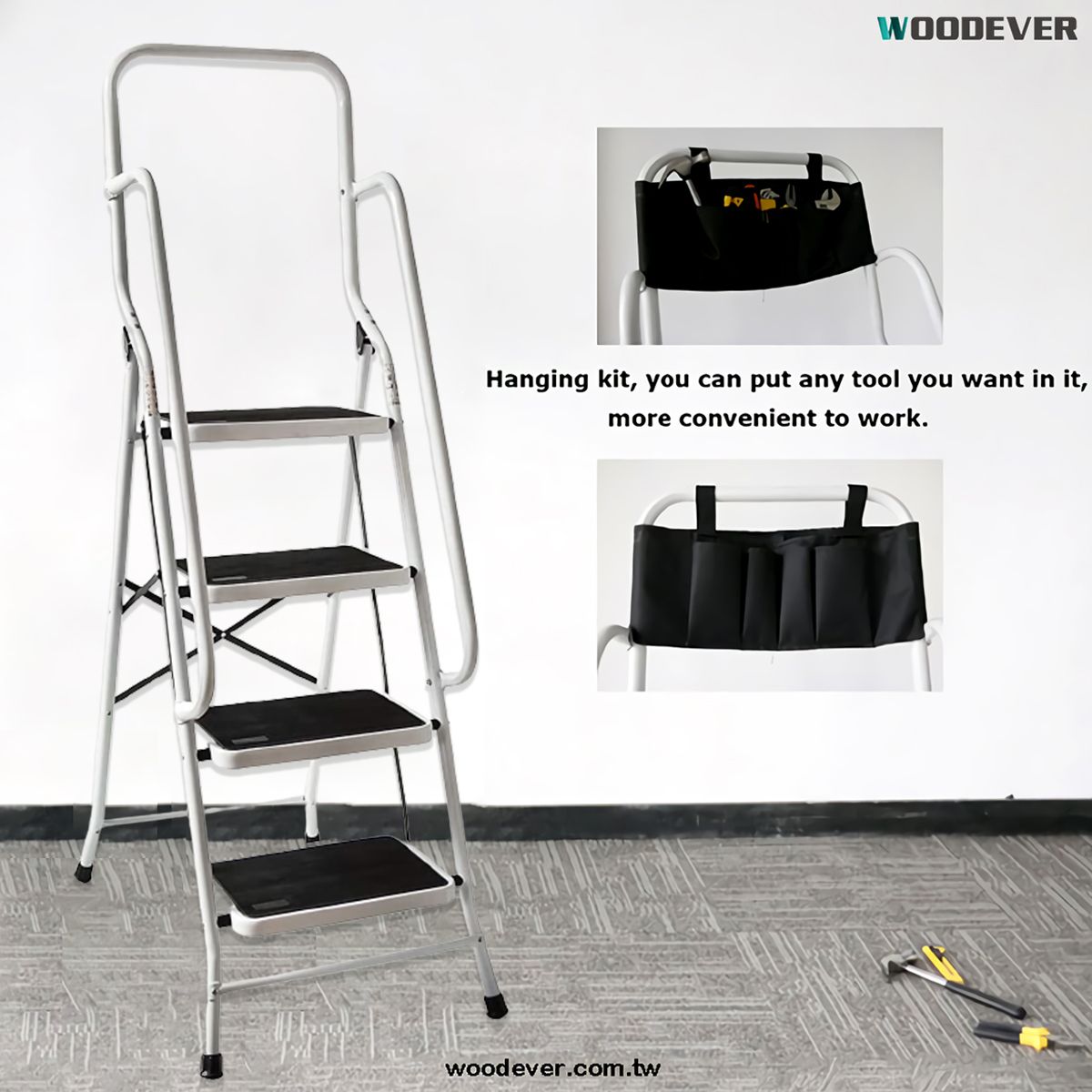 4 Steps Steel Folding Ladder With Safety Guard Handrails (Loading 150