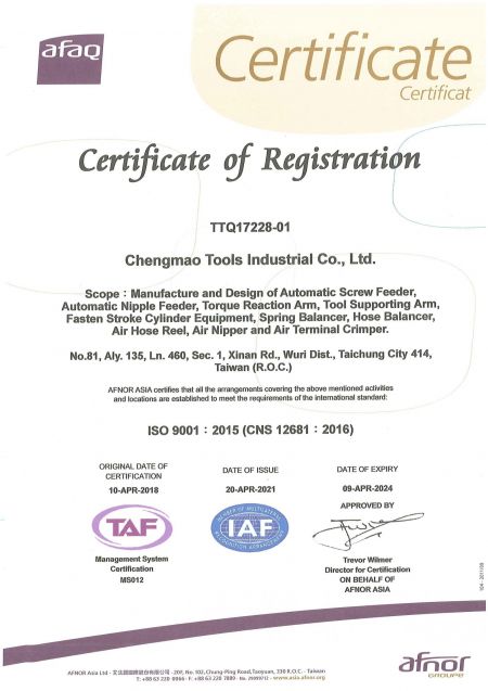 Certifikát ISO-9001:2015 v angličtině