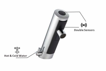 デッキ取り付け型自動水栓 (温水/冷水供給と 2 つのセンサー付き) - AF382 デッキ取付型自動水栓