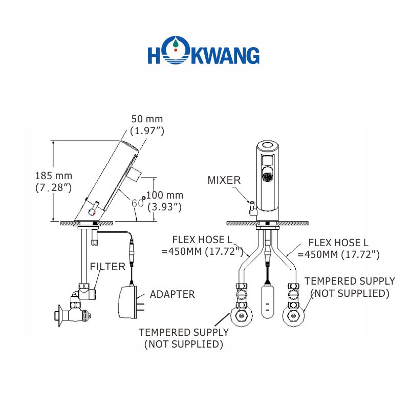 Deck Mounted Allinone Auto Faucet with Hot/Cold Water Supply and Two