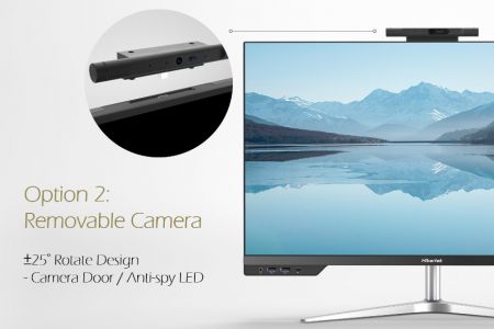 Desktop All-in-One con supporto per fotocamera girevole rimovibile da 5 MP e doppio microfono