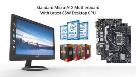Customized AIO computer with standard mATX for desktop performance supports daily usage.