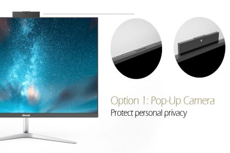 PC All-In-One da 23,8" con fotocamera pop-up Full HD, fotocamera LED anti-SPY, microfono a doppio array con cancellazione del rumore