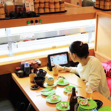 With the technological system make the customer feel comfotable in Kintarosumoto Sushi.