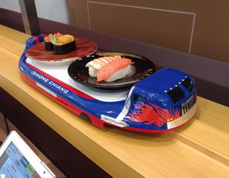 Trem de sushi de alta velocidade e sistema de entrega de comida (tipo giratório)
