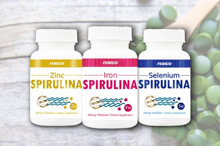 Febicoleveren voedingssupplementen zink, ijzer en selenium verrijkt metSpirulina Algen
