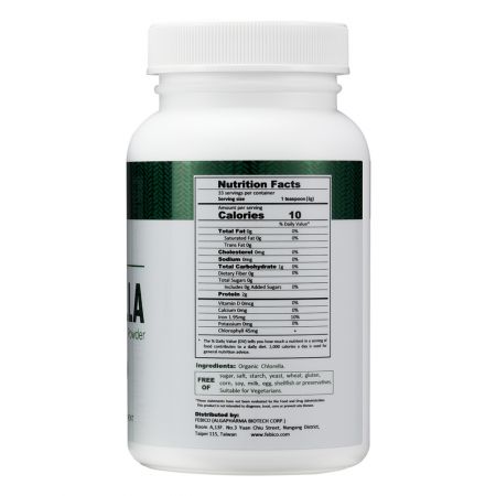 Organic Chlorella powder 100g Nutrition Facts