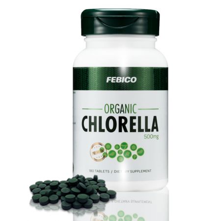 Febico Organiczne tabletki z chlorellą 500 mg - FebicoOrganiczne tabletki chlorelli z pękniętą ścianą komórkową